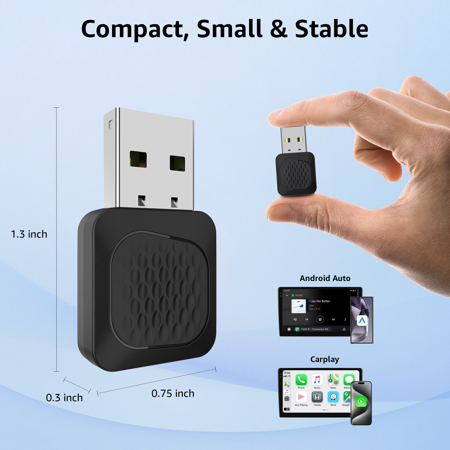 2-in-1 CarPlay & Android Auto Wireless Adapter, Smallest Mini Edition, Converts Wired to Wireless, Plug & Play Adapter for Apple iPhone iOS 10+ & Android 11+