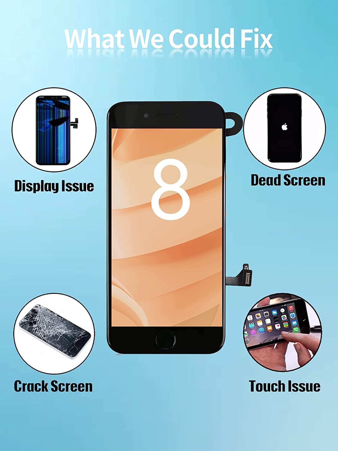iPhone 8 LCD 屏幕更换,带 Home 键和前置摄像头部件