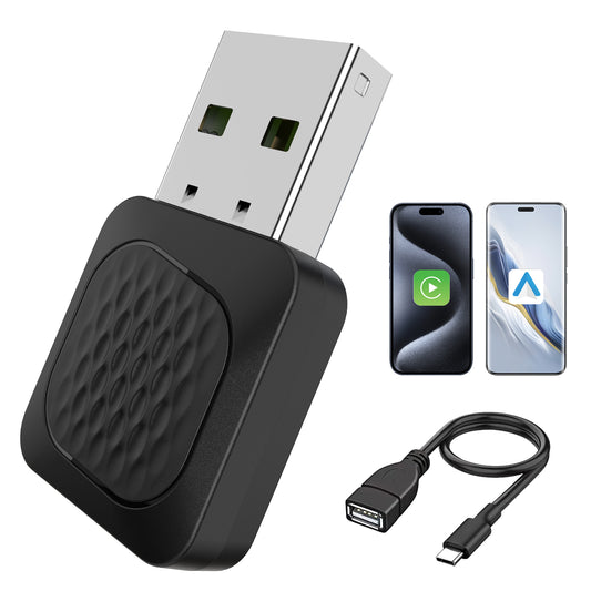 2-in-1 CarPlay & Android Auto Wireless Adapter, Smallest Mini Edition, Converts Wired to Wireless, Plug & Play Adapter for Apple iPhone iOS 10+ & Android 11+