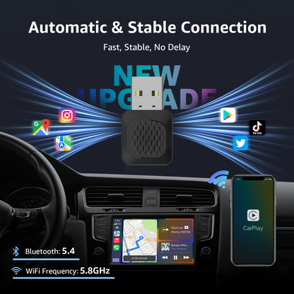 CarPlay Wireless Adapter, Smallest Mini Edition, Converts Wired to Wireless CarPlay, Plug & Play Adapter for Apple iPhone iOS 10+ & Cars from 2015+