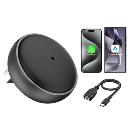 2-in-1 Wireless CarPlay & Android Auto Adapter, 50% Smaller, Converts Wired to Wireless, Zero Latency, Auto-Connection, Plug & Play Adapter for Apple iPhone iOS 10+ & Android 11+
