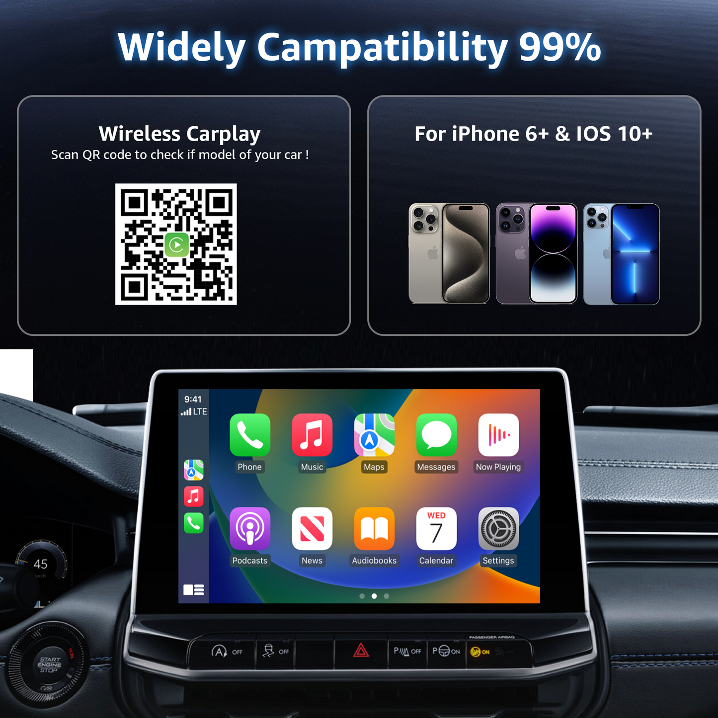 Wireless CarPlay Adapter, 50% Smaller, Converts Wired to Wireless CarPlay, Plug & Play Adapter, Compact Design for Apple iPhone iOS 10+ with USB/USB-C Port