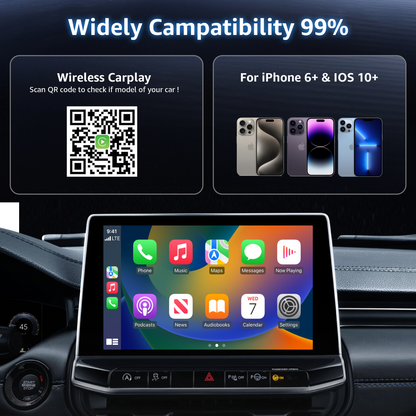 Wireless CarPlay Adapter, 50% Smaller, Converts Wired to Wireless CarPlay, Plug & Play Adapter, Compact Design for Apple iPhone iOS 10+ with USB/USB-C Port