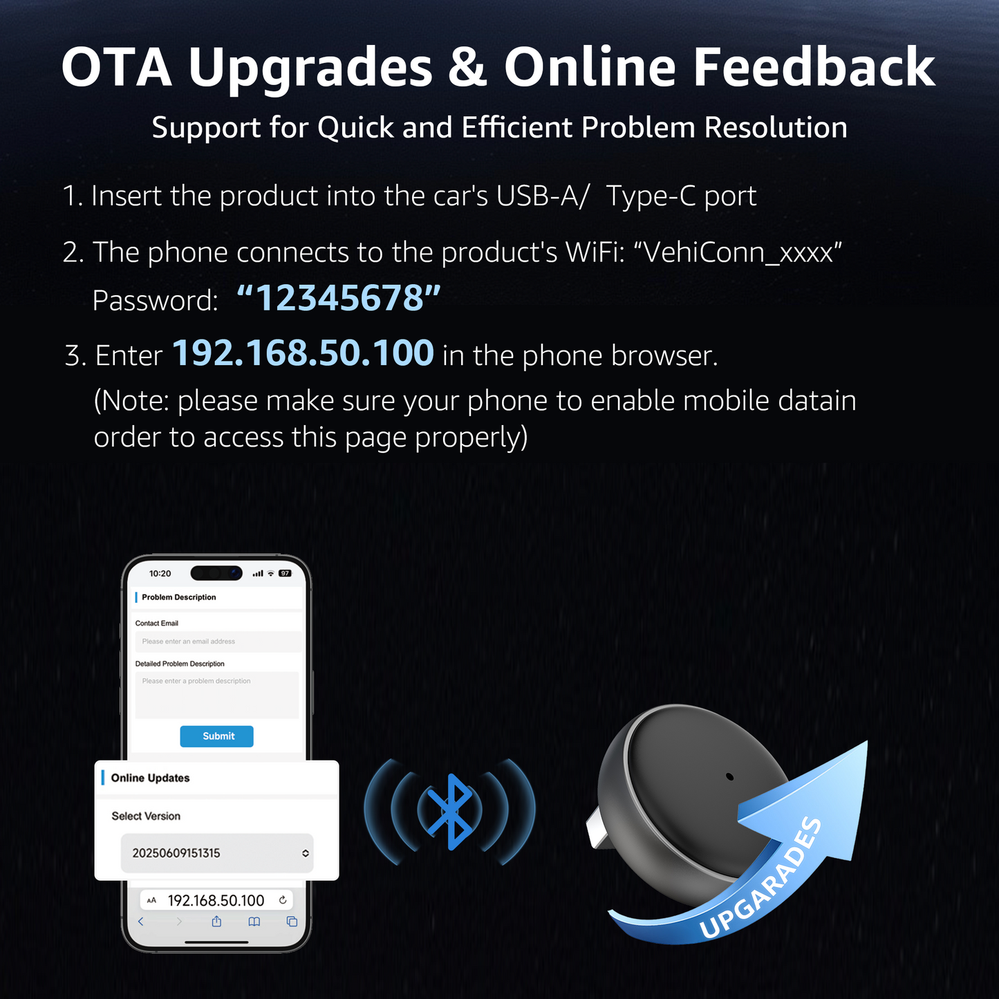 Wireless CarPlay Adapter, 50% Smaller, Converts Wired to Wireless CarPlay, Plug & Play Adapter, Compact Design for Apple iPhone iOS 10+ with USB/USB-C Port