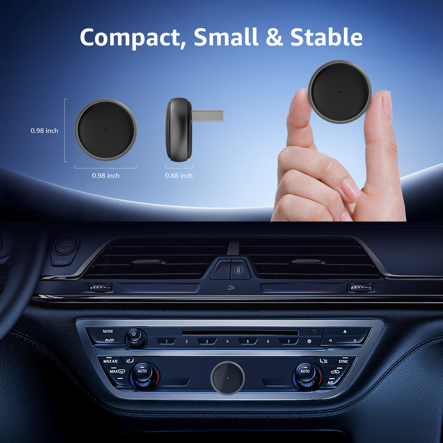 2-in-1 Wireless CarPlay & Android Auto Adapter, 50% Smaller, Converts Wired to Wireless, Zero Latency, Auto-Connection, Plug & Play Adapter for Apple iPhone iOS 10+ & Android 11+