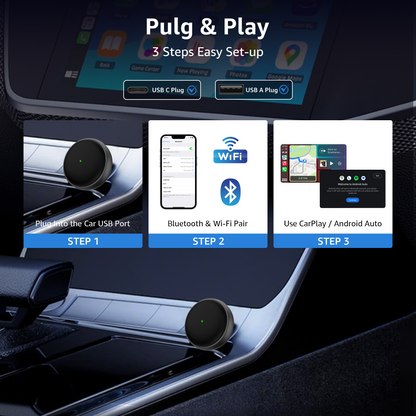 2-in-1 Wireless CarPlay & Android Auto Adapter, 50% Smaller, Converts Wired to Wireless, Zero Latency, Auto-Connection, Plug & Play Adapter for Apple iPhone iOS 10+ & Android 11+