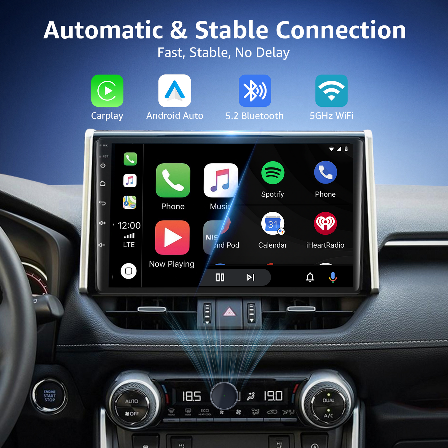 2-in-1 Wireless CarPlay & Android Auto Adapter, 50% Smaller, Converts Wired to Wireless, Zero Latency, Auto-Connection, Plug & Play Adapter for Apple iPhone iOS 10+ & Android 11+