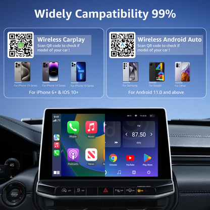 2-in-1 Wireless CarPlay & Android Auto Adapter, 50% Smaller, Converts Wired to Wireless, Zero Latency, Auto-Connection, Plug & Play Adapter for Apple iPhone iOS 10+ & Android 11+