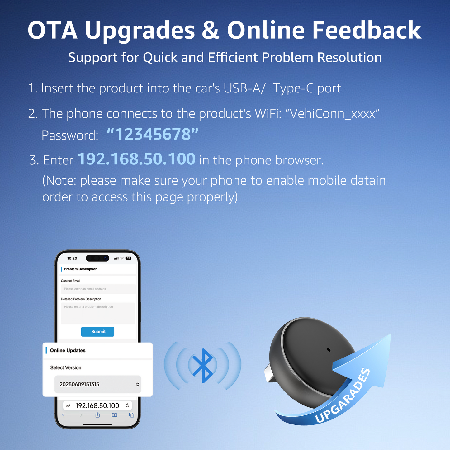 2-in-1 Wireless CarPlay & Android Auto Adapter, 50% Smaller, Converts Wired to Wireless, Zero Latency, Auto-Connection, Plug & Play Adapter for Apple iPhone iOS 10+ & Android 11+