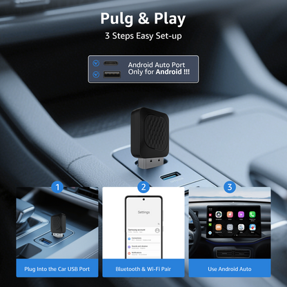 Android Auto Wireless Adapter, Smallest Mini Edition, Converts Wired to Wireless Android Auto, Plug & Play Adapter for Android 11+ & Cars from 2016+