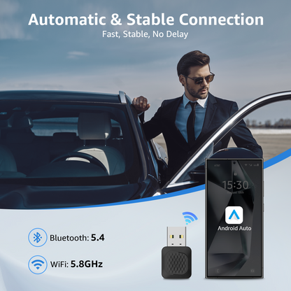 Android Auto Wireless Adapter, Smallest Mini Edition, Converts Wired to Wireless Android Auto, Plug & Play Adapter for Android 11+ & Cars from 2016+